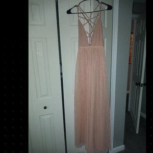 Long Strappy Mesh Maxi Dress Lulumari Forever21 Size M Ginger/Salmon